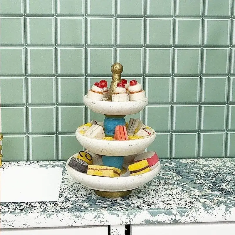 

1/12 Dollhouse Mini Three-tier Cake Stand Dessert Stand Dollhouse Simulation Food Ornament Dolls House Scene Decoration