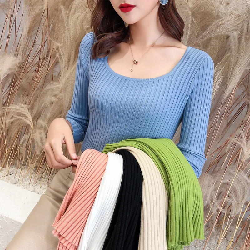 Sweaters Knitted Sweater Women Pullovers Fashion Slim O-Neck Knit Sweater Pullover Women Tops Long Sleeve Sueter Feminino Q3384