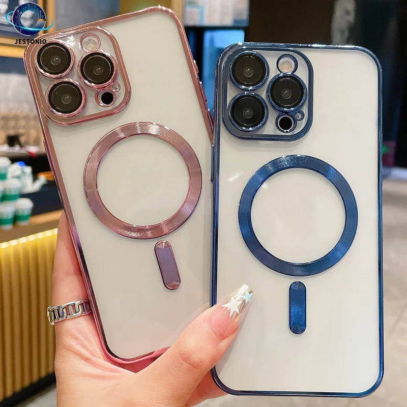 高級感あふれる電気メッキ加工 マグセーフ対応 ワイヤレス充電対応 iPhone 11/12/13/14/15/16 Pro Max/16 Plus用 シリコン製耐衝撃カバー