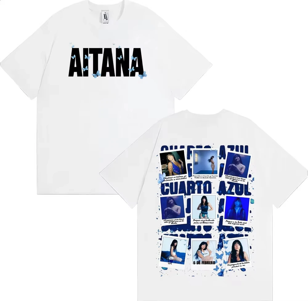 2026 Singer Aitana Cuarto Azul Album Cover Graphic T Shirts Men Harajuku Aesthetic Short Sleeve Pure Cotton T-shirts Streetwear