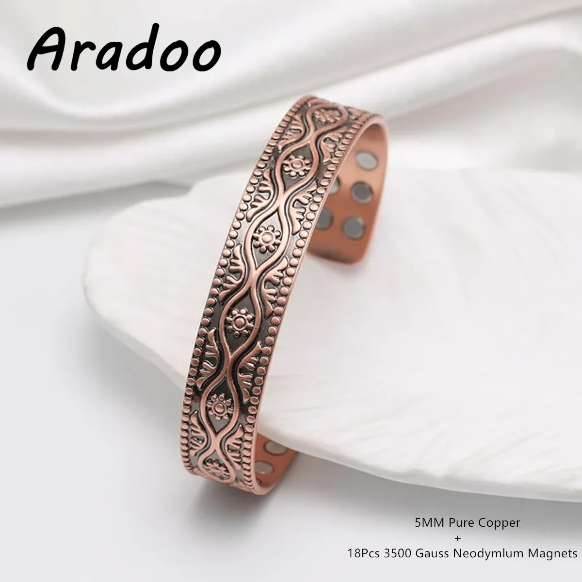 

ARADOO Middle-Eastern Evil Eye Pure Copper Magnetic Cuff Bracelet Sunflower & Tree of Life Open Bangle 3500 Gauss Jewelry Gifts