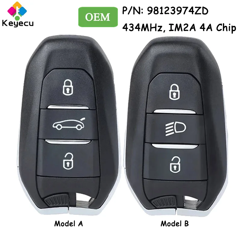 

KEYECU OEM Keyless Go Smart Remote Control Автомобильный ключ с 3 кнопками, чип IM2A 4A 434 МГц для Peugeot 308 508 для Citroen 2010-2019