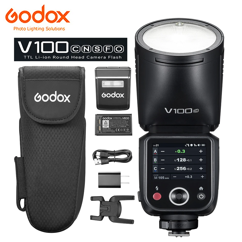 Godox V100 C/N/S/F/O TTL 리튬 이온 라운드 헤드 카메라 플래시 2.4G 무선 HSS 스피드라이트, 캐논 니콘 소니 후지 올림푸스용, 100Ws