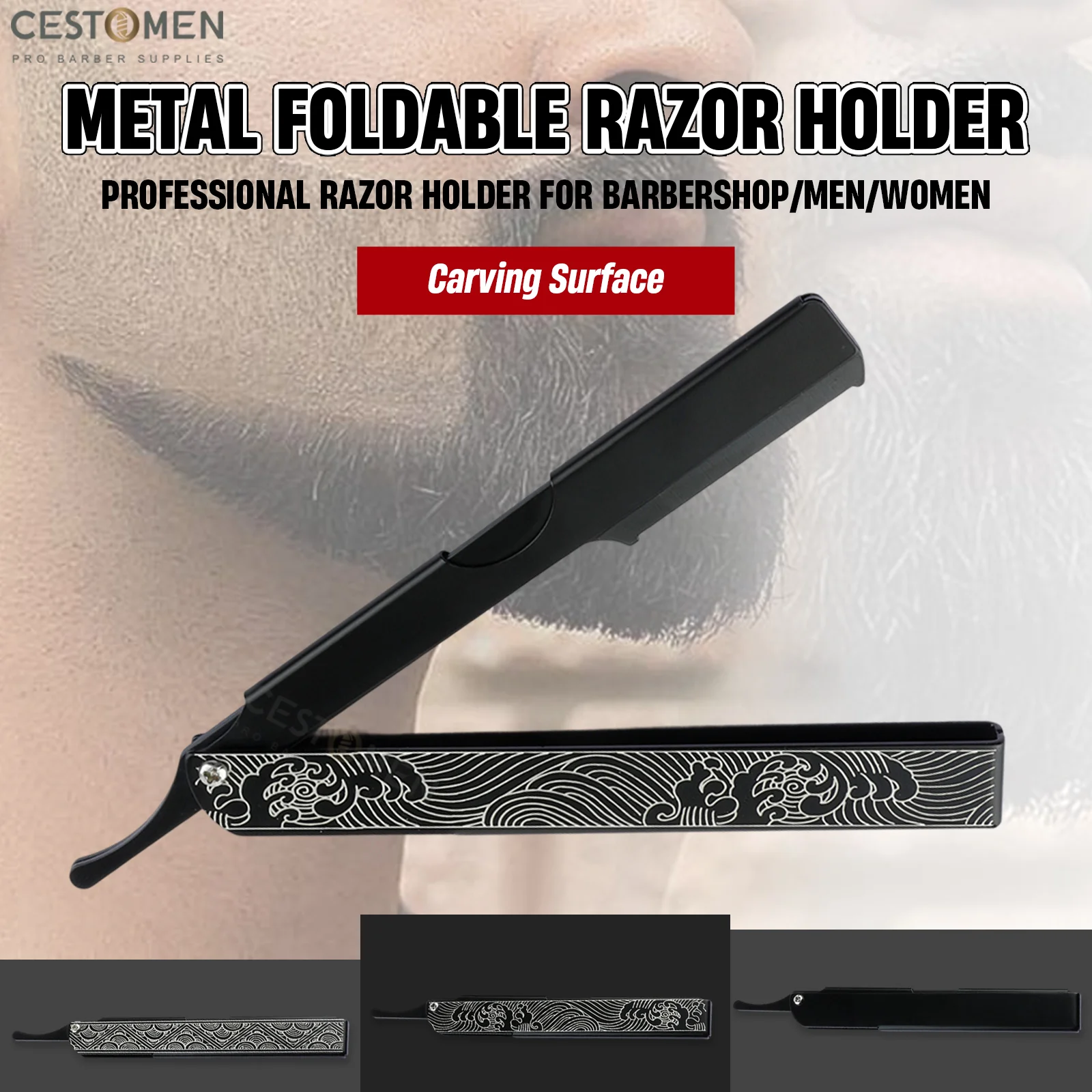 

NEW Professional Men Folding Shaving Razor Stainless Steel Barber Hair Removal Tool Aluminum Safety Razor Barbearia Knife Holder