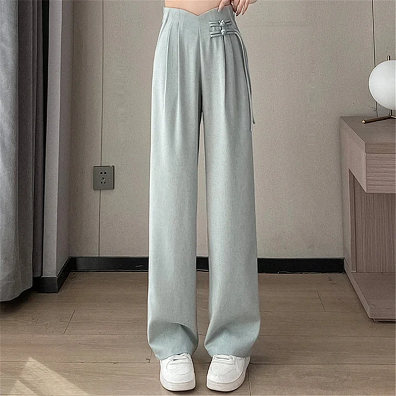 Cotton and Linen Pants for Women 2024 Spring Summer Retro Chinese Style High Waist Full Length Straight Casual Pants Female