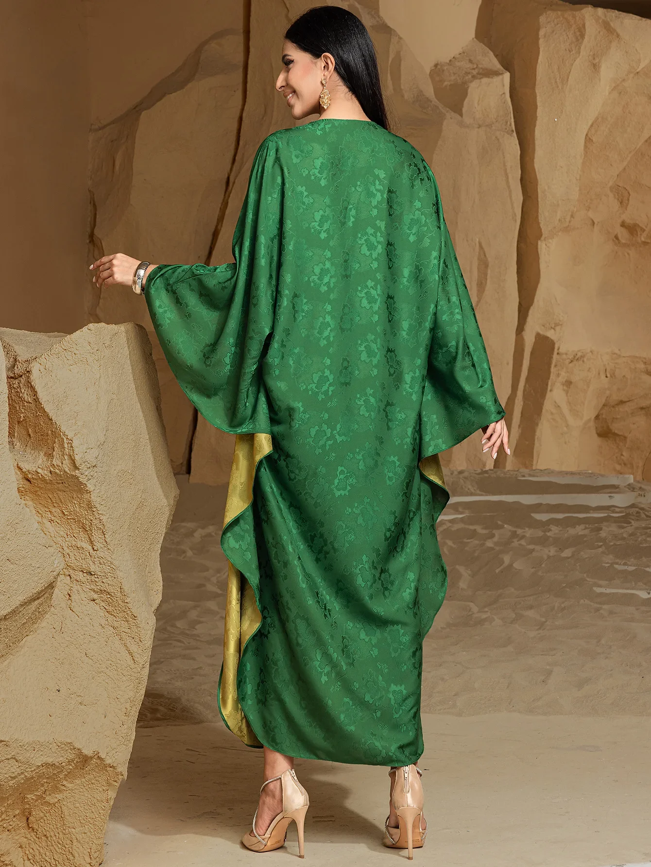 رمضان عيد الأخضر الساتان عباية الماس دبي الفاخرة الإسلام فساتين أفريقية إسلامية للنساء قفطان رداء فام Musulmane الجلابة