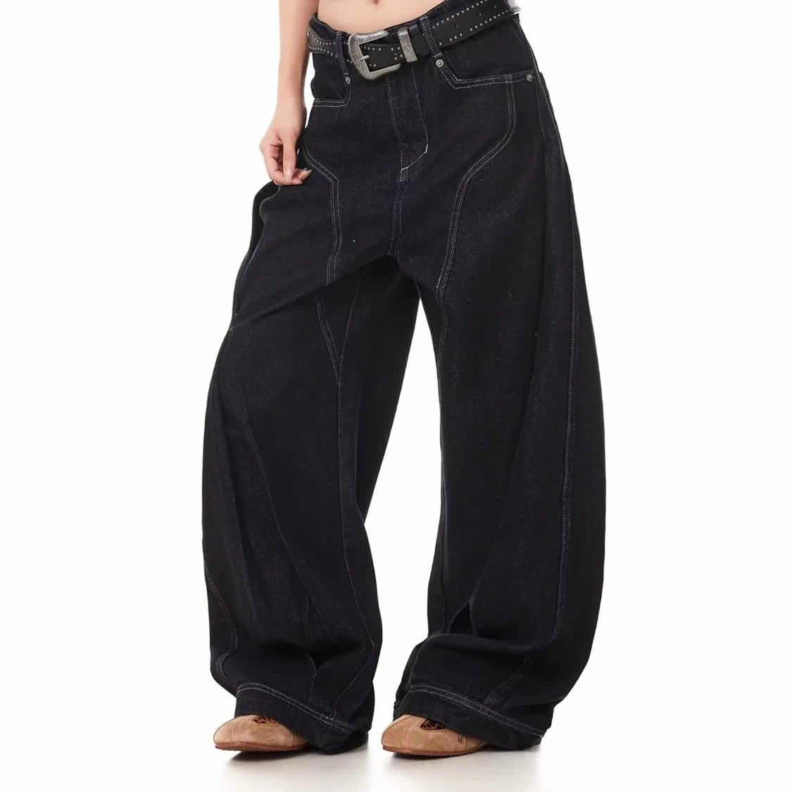 

Vintage High Street Jeans Unisex Deconstructed Wide Leg Straight Denim Pants Loose Fit Raw Edge Trendy Casual Streetwear Pants