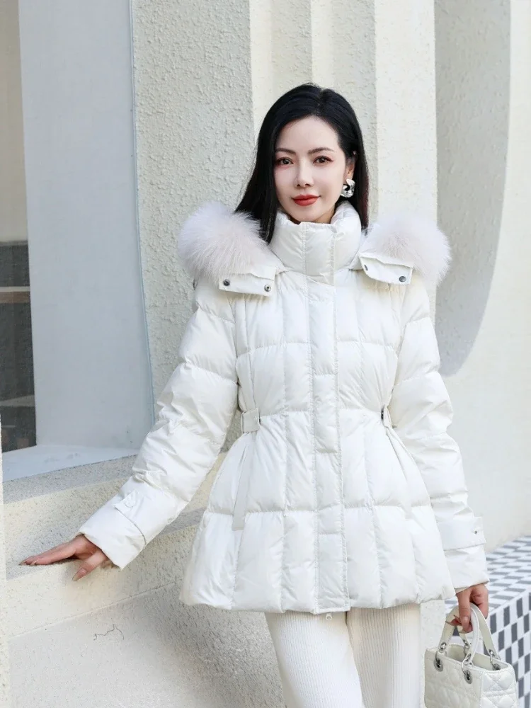 2025 NewFashion à capuche vraie fourrure de renard doudoune femme nouveau automne hiver épais chaud vêtements femmes fourrure naturelle duvet de canard manteau