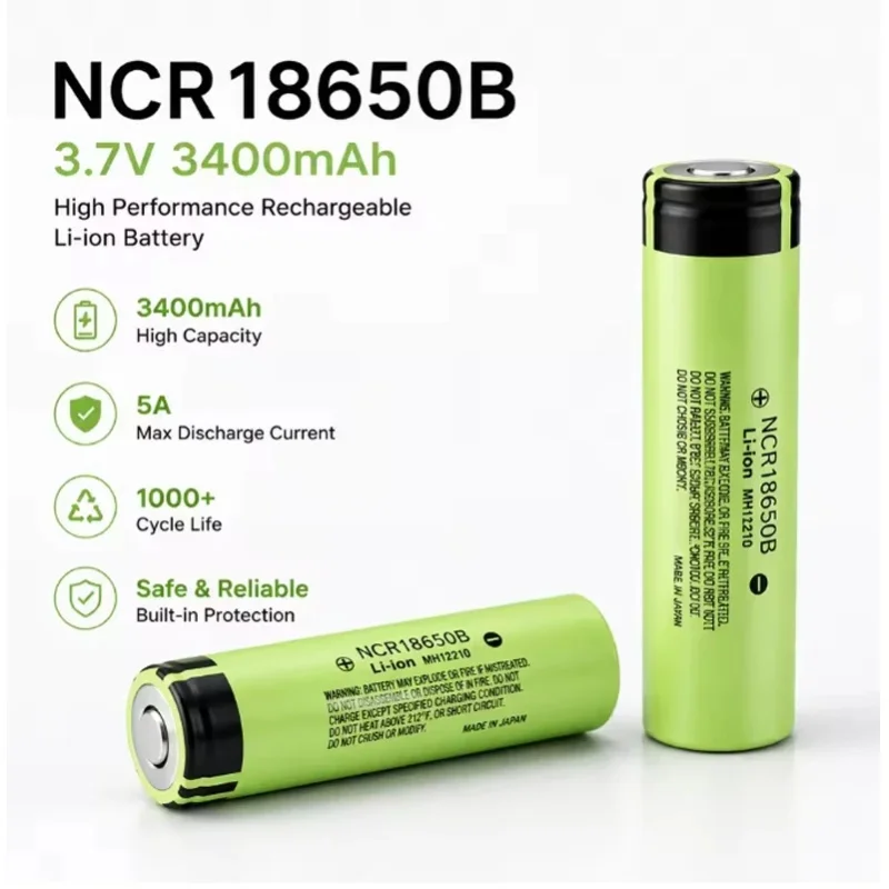 2026 NCR18650B Li-Ionen-Akku 3,7V 3400mAh Wiederaufladbarer Lithium-Akku für 18650 Akku + DIY Nickelstück