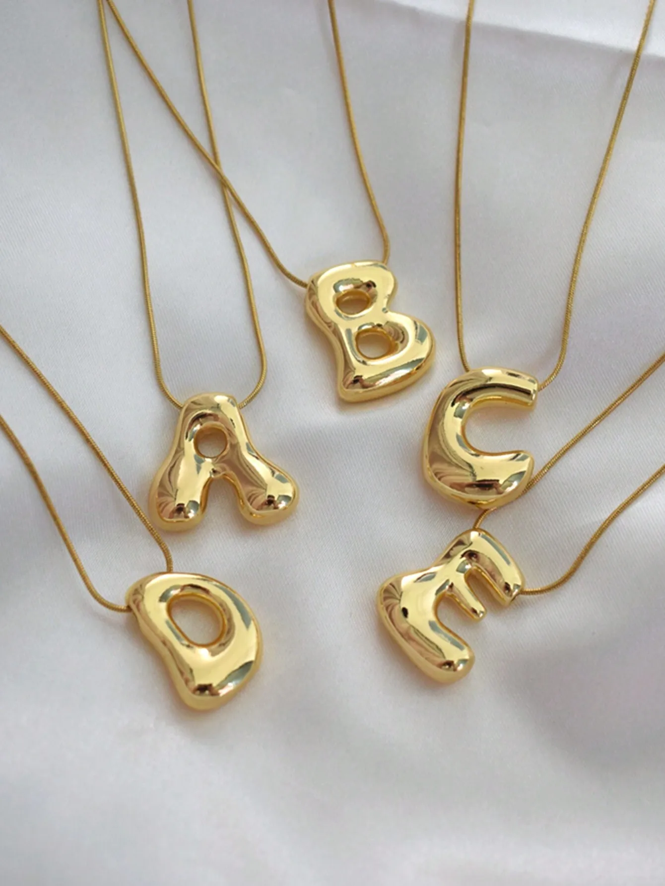 

Plump 3D Letter Pendant Necklace for Women, Stainless Steel Snake Chain Alphabet Jewelry