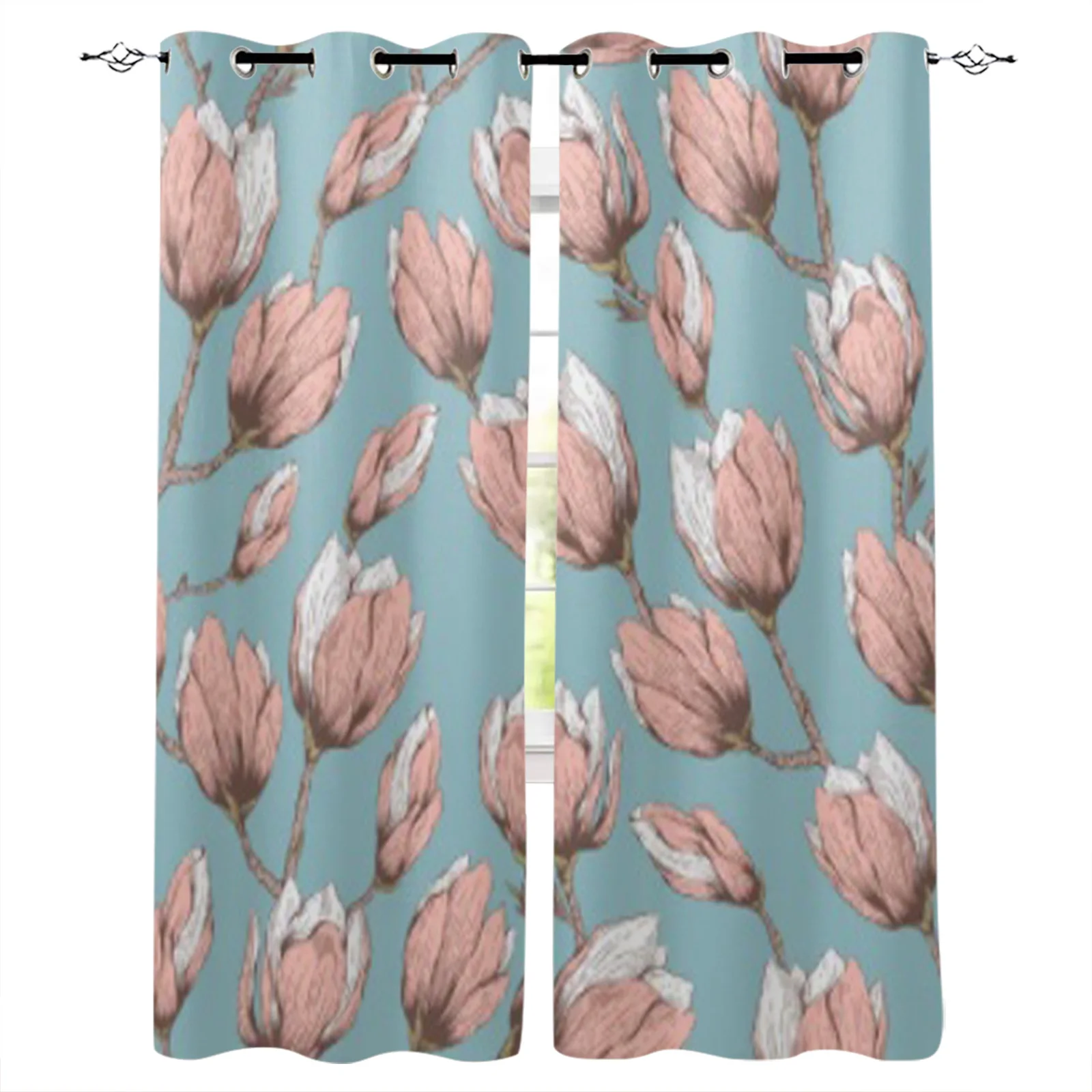 Natural Retro Blossom Garden Flowers Magnolia Curtains For Living Room Decoration Window Blind Bedroom Kitchen Curtain For Home