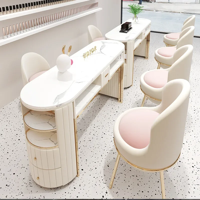 Professional modernas nail bar station technician beauty salon pink nail manicure table for gel nail