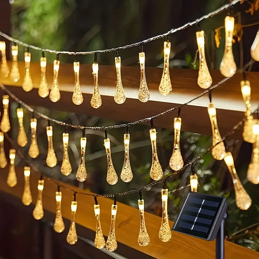 8 Modes Solar Garden String Lights Water Drop Outdoor Christmas Waterproof Garland Light for Tree Wedding Party Camping Decor