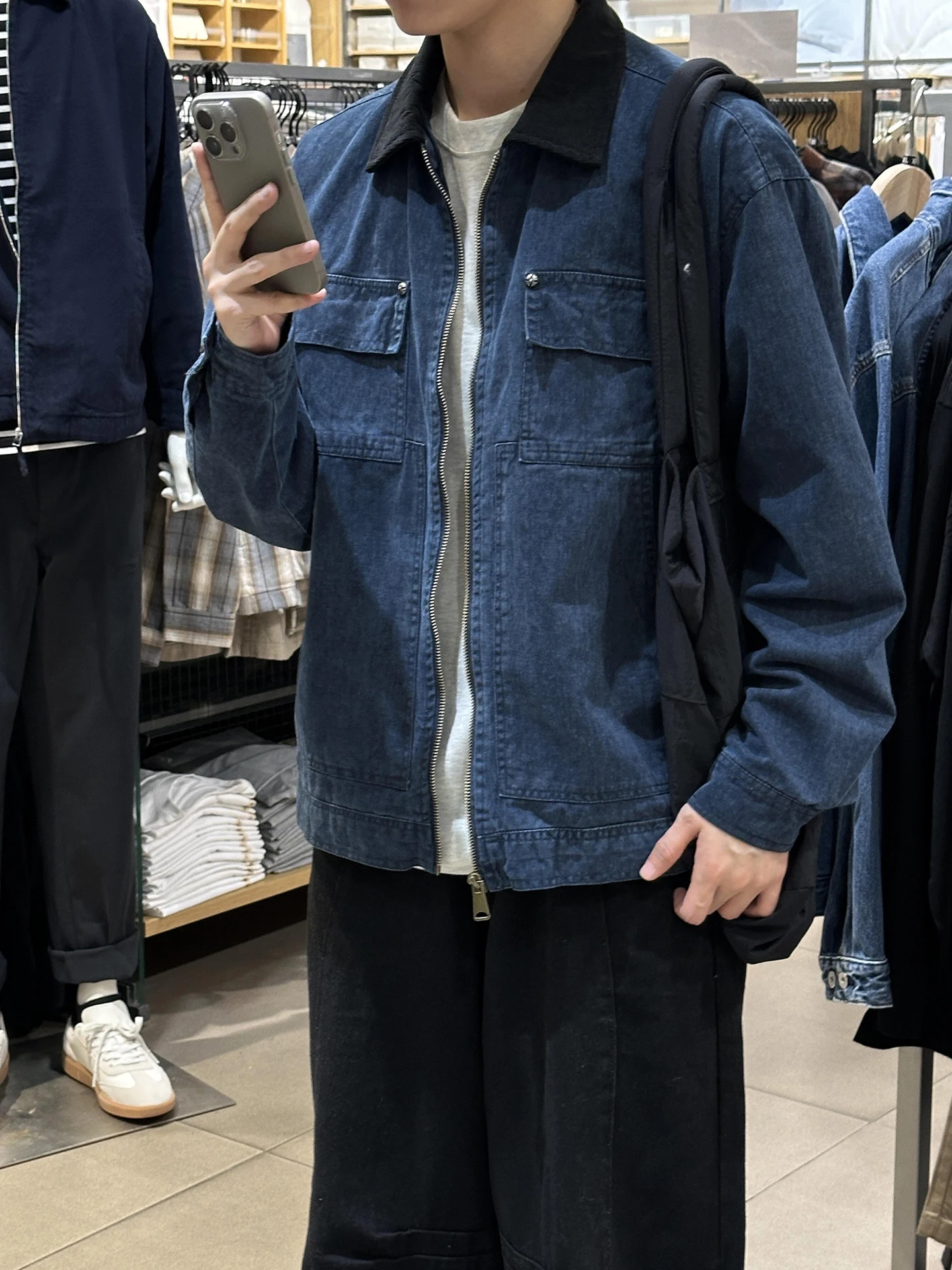 

Синяя рабочая куртка Detroit Workwear для мужчин, винтажная джинсовая куртка Harlington в американском стиле, свободного кроя, с контрастными вставками, повседневная куртка.