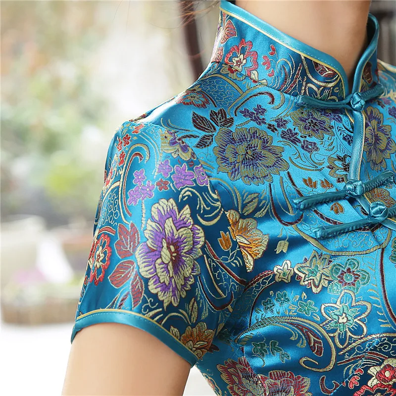 Plus Size Chinese Style Qipao Sexy Women Cheongsam Vintage Classic Mandarin Collar Chinese Dress Brocade Flower Long Vestidos