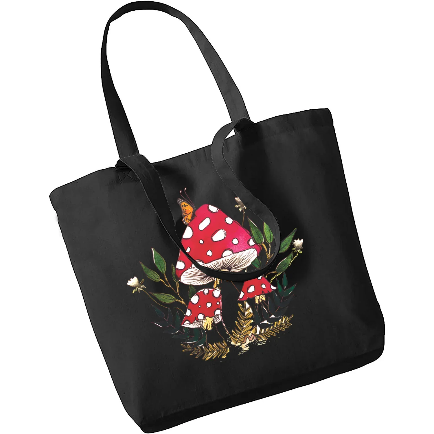 Mushroom Magic Psychedelic Canvas Black Bag Shopper Bag Women Bags Classic Vintage Shoulder Bag Handbag Teacher Supplies Gift