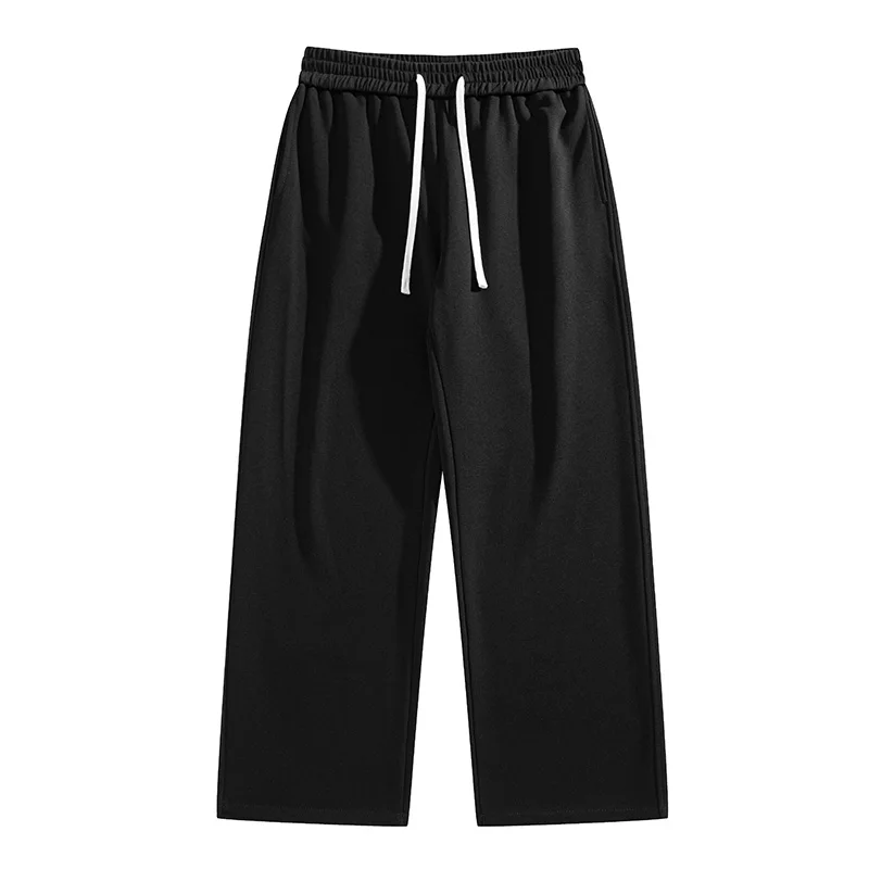 

Loose Casual Men's Long Pants Stylish Comfortable Fleece Warmth Versatile Trendy Running Pants Simple Solid Color Straight-leg