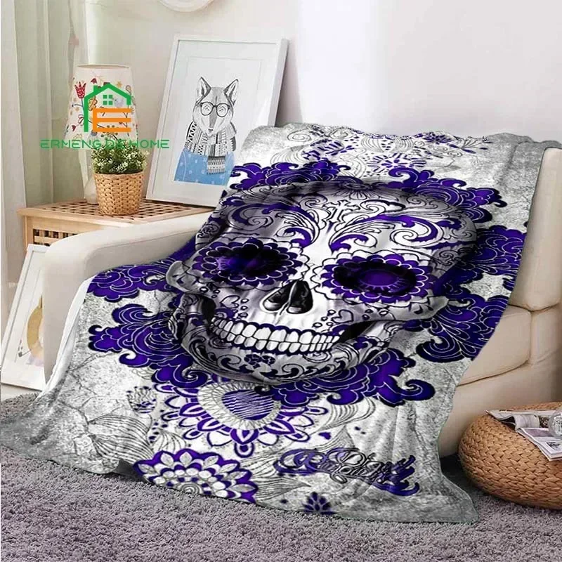 Skull Flannel Throw Blanket, Warm  Couch, Bed, Sofa, Applies to Adults, Kids, Terror Theme, King Size