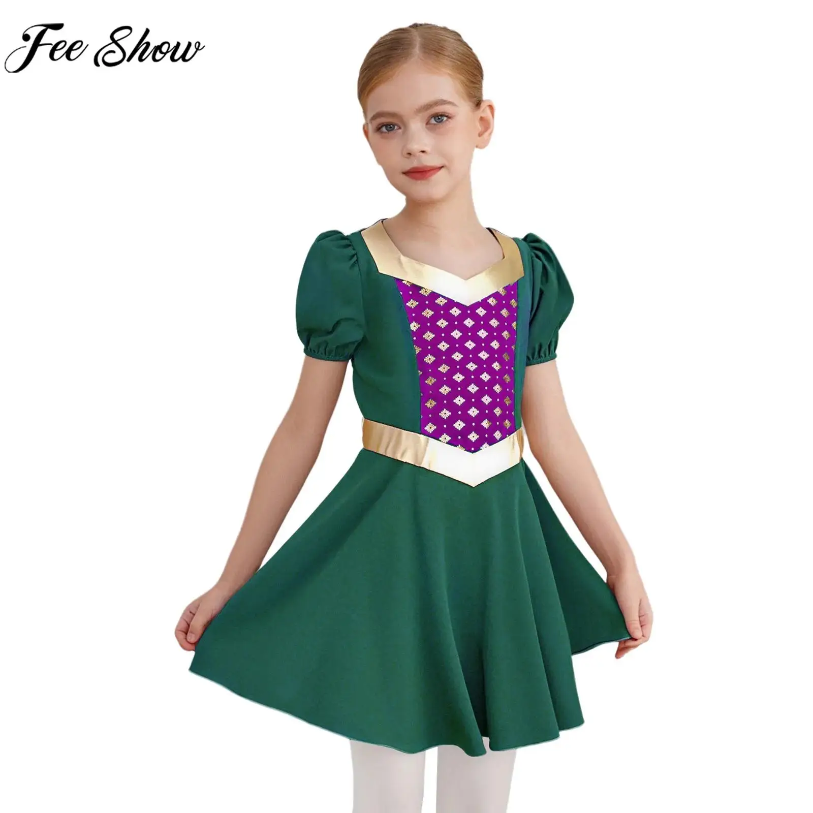

Girls Medieval Princess Dress Halloween Theme Party Renaissance Royal Nobility Cosplay Costume Short Sleeve Metallic Shiny Gown
