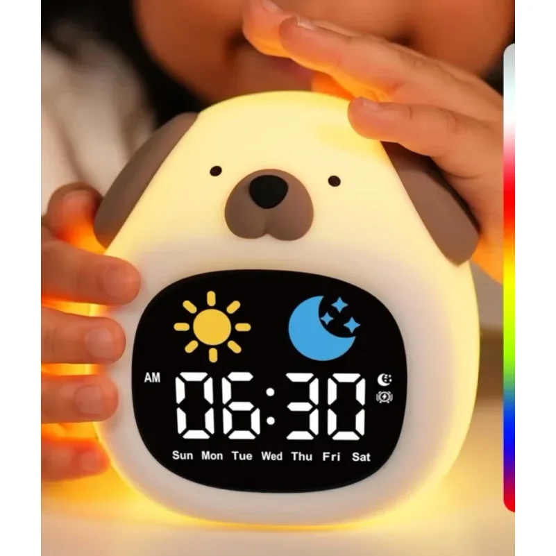 Alarm Clock for Kids Puppy-Shape Toddler Sleep Training Clock Cute Touch Night Light for Children Bedroom