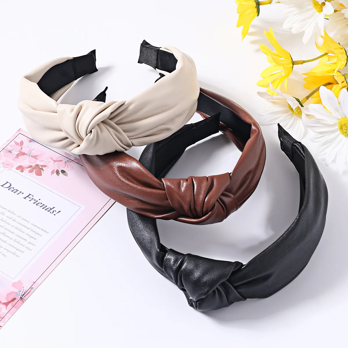 Pu Leather Knotted Headband for Women Girls Vintage Hair Bands Brown Beige Black Twisted Hairband Hair Hoop Hair Accessories