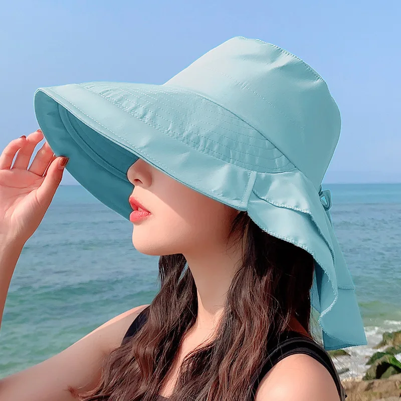 Sparsil Women's Summer Hat for The Sun Wide Brim UV Neck Protection Solar Beach Hats Foldable Ponytail Travel Sun Panama Caps