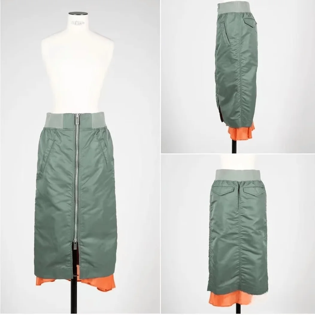 FOG SACAI – jupe mi-longue japonaise trapèze, taille haute, avec longue fermeture éclair et ceinture élastique, Collection automne-hiver pour femmes