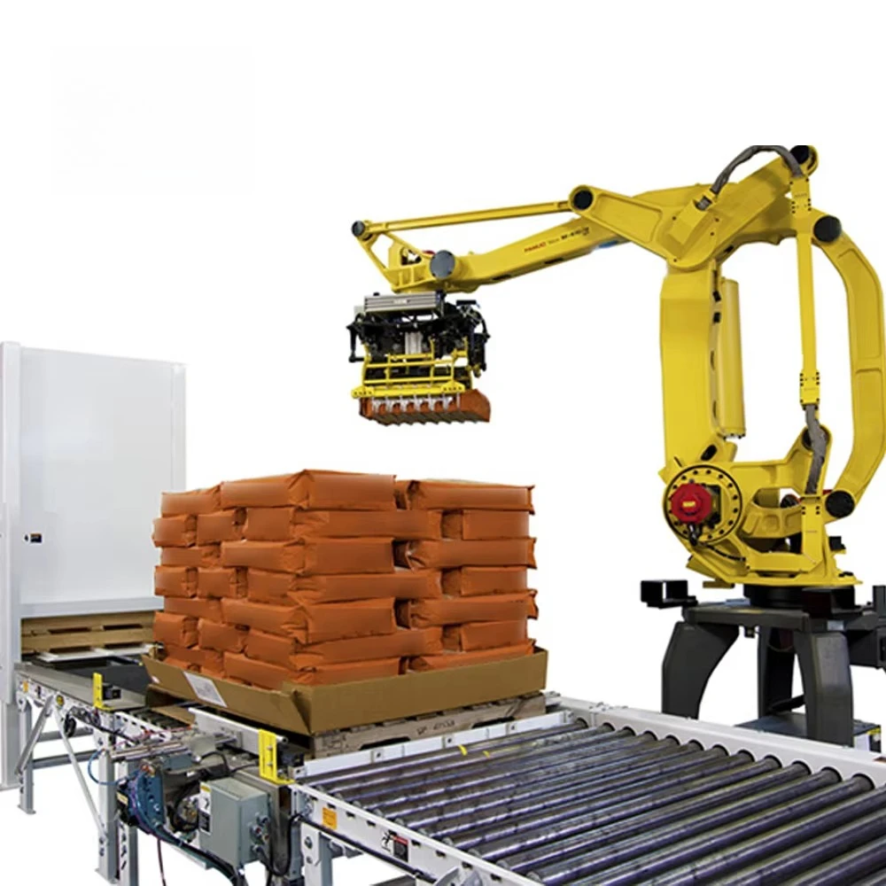Deposit Price Automatic Brick Stacking Robot 20-60kg Capacity In-line Pallet Bag Palletizing System