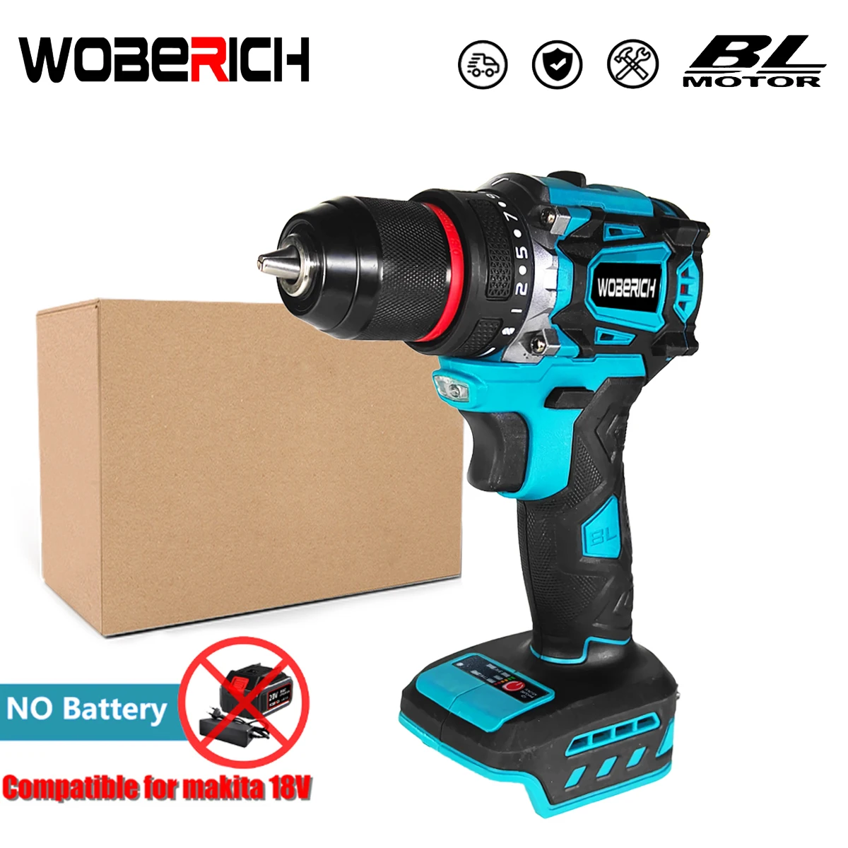 

Cordless Electric Hammer Impact Drill 10mm Chuck Brushless Multifunctional Power Tool（No battery）For Makita 18V Battery