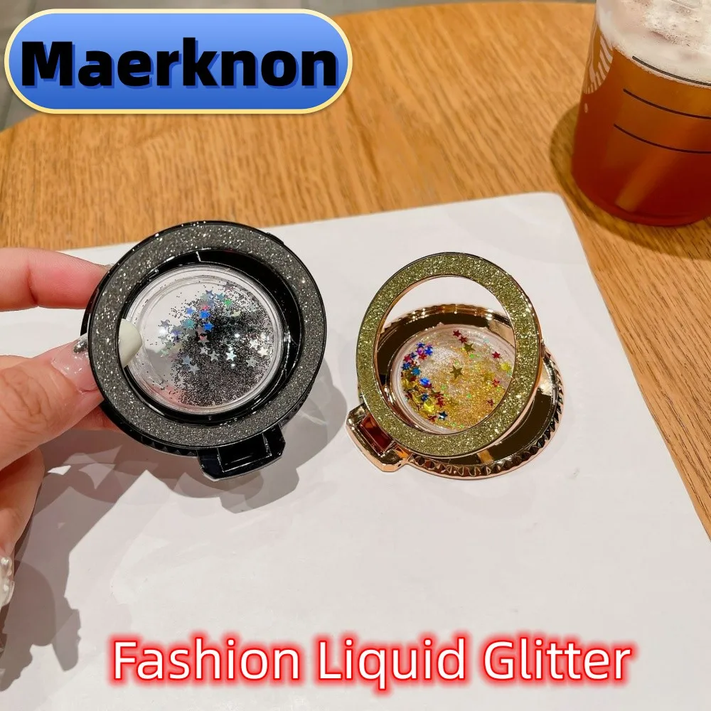 Fashion Liquid Glitter Bling Quicksand Plating Finger Ring Holder Mobile Phone Stand 360 Rotating For IPhone 16 Xiaomi Samsung