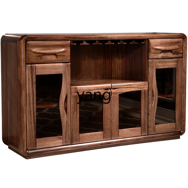 LXL Solid Wood Black Walnut Wood Sideboard Cabinet Modern Minimalist Chinese Style Cupboard Kitchen Storage