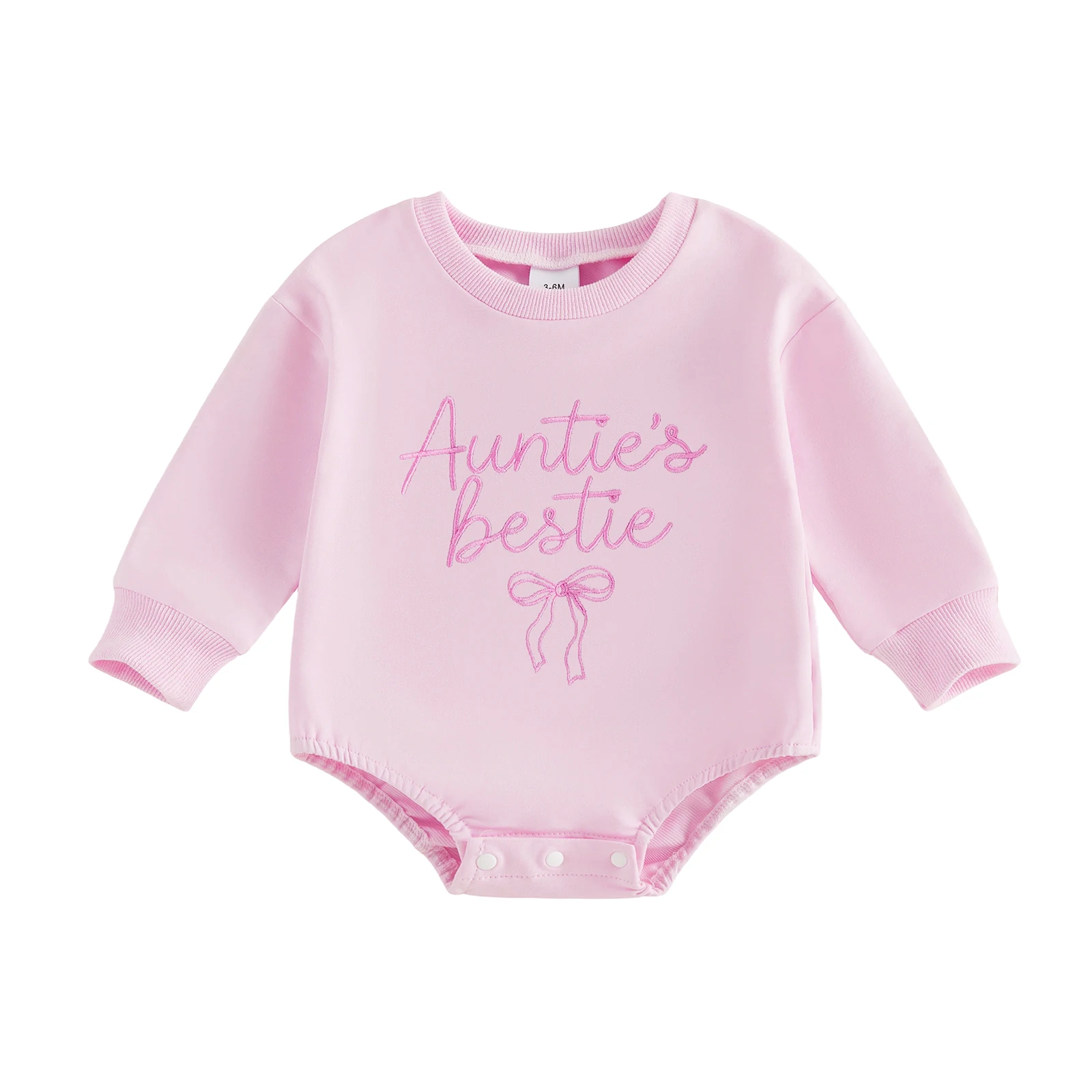 

Baby Girls Fall Romper Adorable Letter Bow Embroidery Crew Neck Long Sleeve Jumpsuit