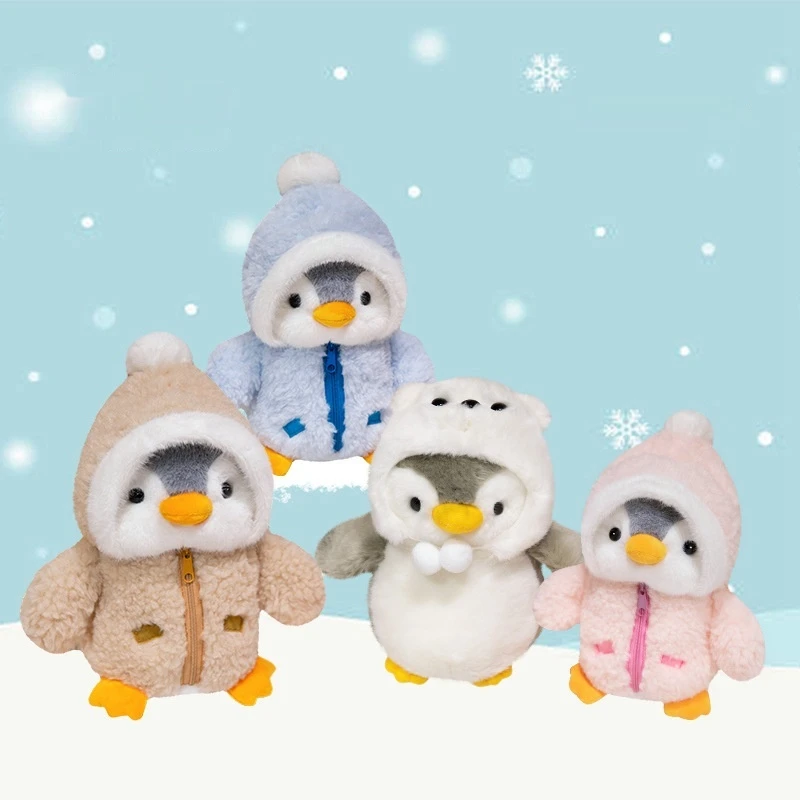 Nieuwe schattige pinguïn knuffel baby troostende slaap pop pluizige pinguïn dragen kleding hoeden knuffeldier kussen verjaardagscadeaus