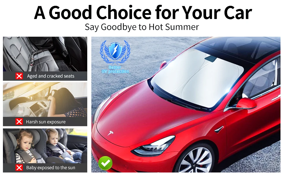 Windshield Sunshade for Tesla Model Y 3 2017-2025 2026 Folding Front Window Sun Shade Cover Heat Protection Visor Accessories view 5