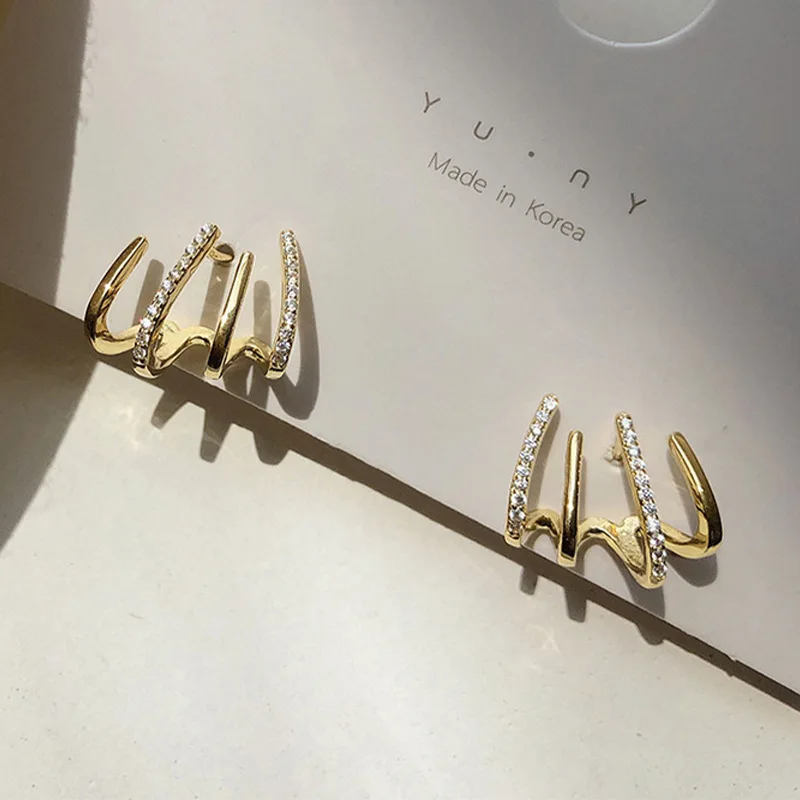 Trendy Geometric Crystal Earrings For Women Jewelry One Ear Hole Four Effects Earings Gold Silver Color Stud Earrings 2026 New