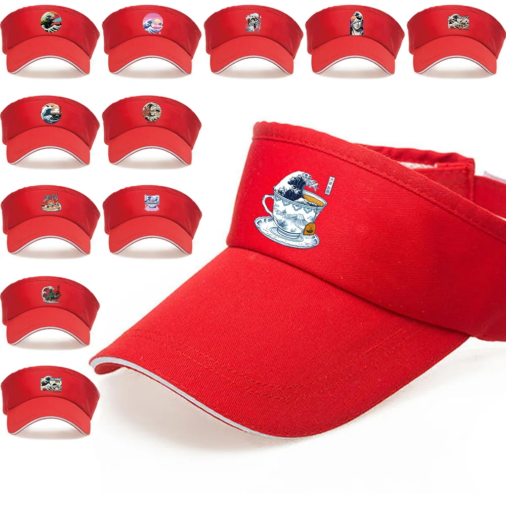 READY STOCK Empty Top Cap Original Winter UV Protection Red Visor Sun Hats Unisex Wave Print Series Running Golf Baseball Hat