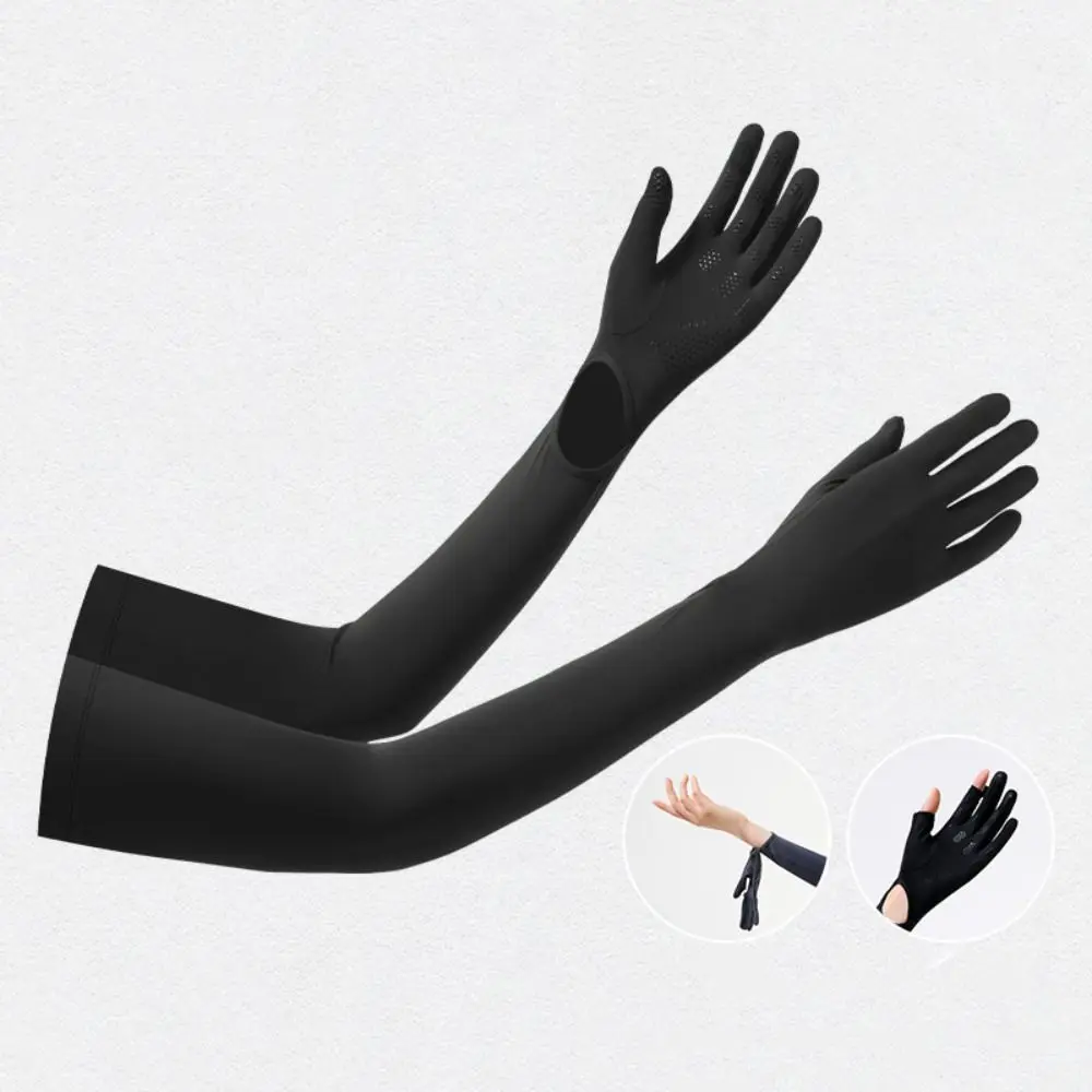 Women's Gloves Solid Color Long Sleeve Sun Protection Flip Ice Silk Arm Sleeve Breathable Cooling Summer Arm Cover Driving