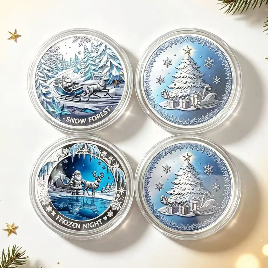 4cm Christmas Coin Tress Snow Forest Frozen Night Commemorative Coins Holiday Souvenir Collectible Coins