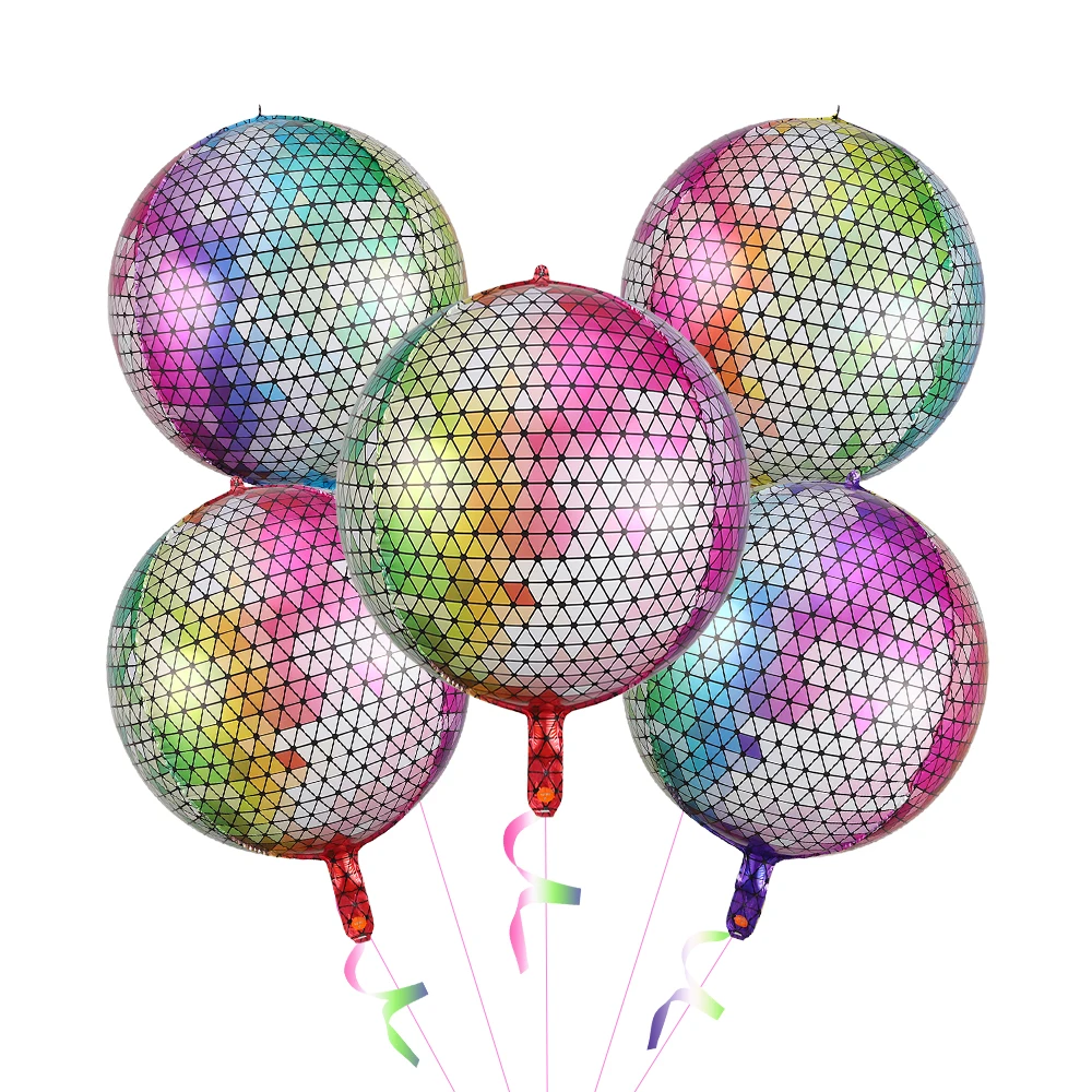 

5Pcs 22Inch 4D Foil Balloon 360 Degree Round Balloon Rainbow Gradient Disco Big Balloon Baby Shower Wedding Birthday Party Decor