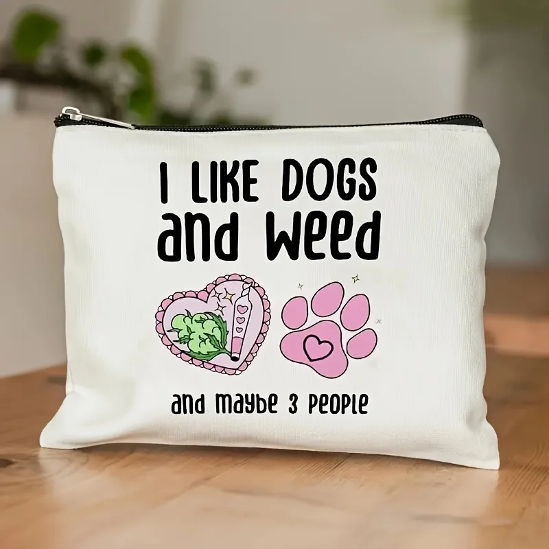 

A I Like Dogs And A Makeup Bag With Weeds.- Multifunctional Zipper Pouch, Jewelry Storage Bag,