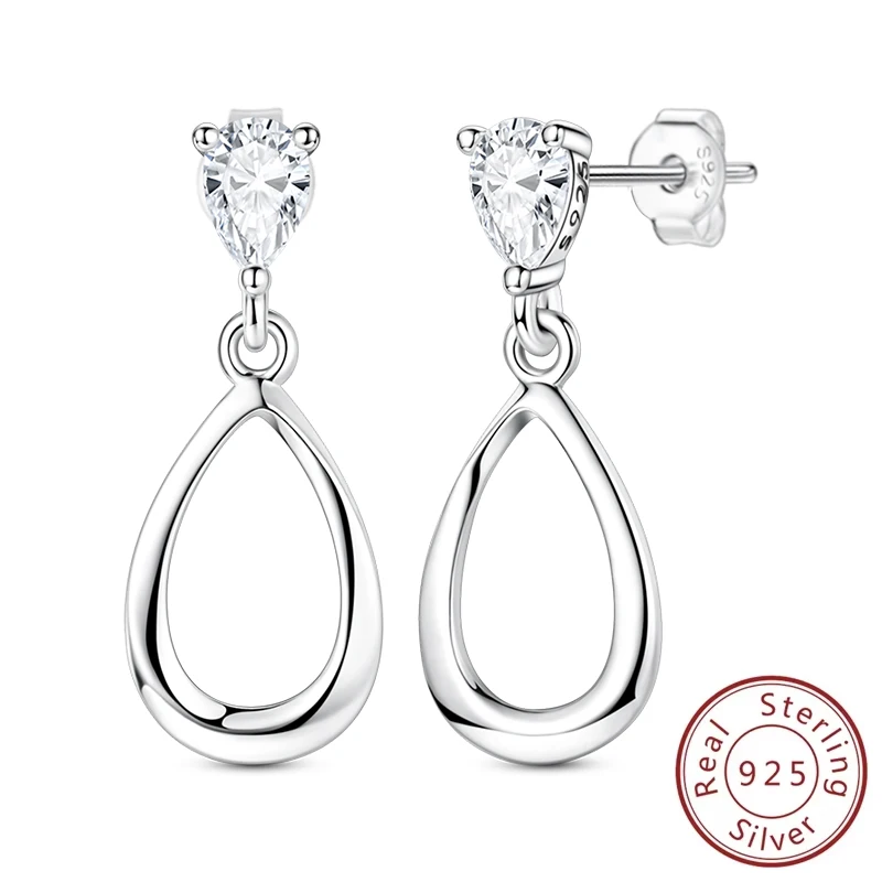 

New 925 Sterling Silver Earring Geometry Water Droplet Studs Earrings For Woman Wedding Engagement Jewelry Anniversary Gifts