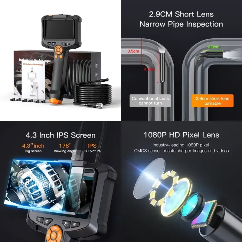 Portable rigid waterproof 4.3-inch short-lens car repair tool sewer pipeline inspection industrial full HD