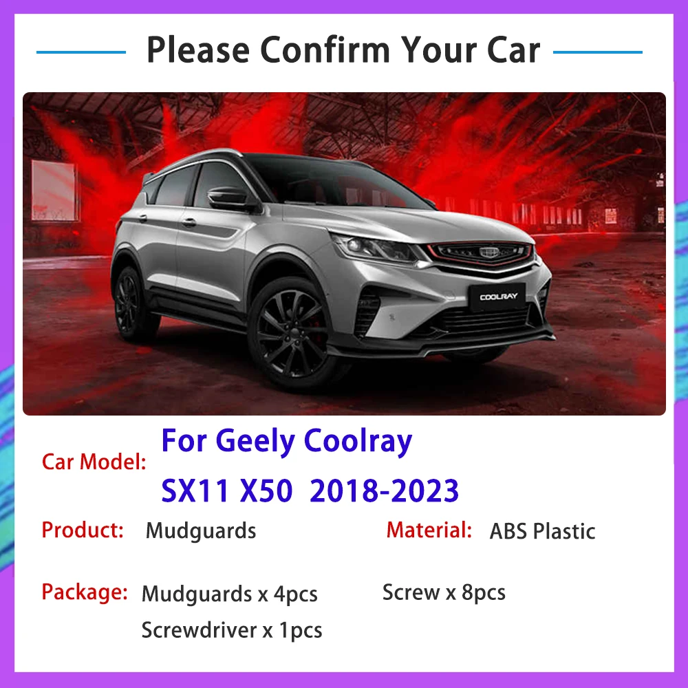 Car Mudguards For Geely Coolray SX11 Proton X50 2018~2023 Mudflap Fender Mud Flaps Guard Splash Front Rear Wheel Accessories