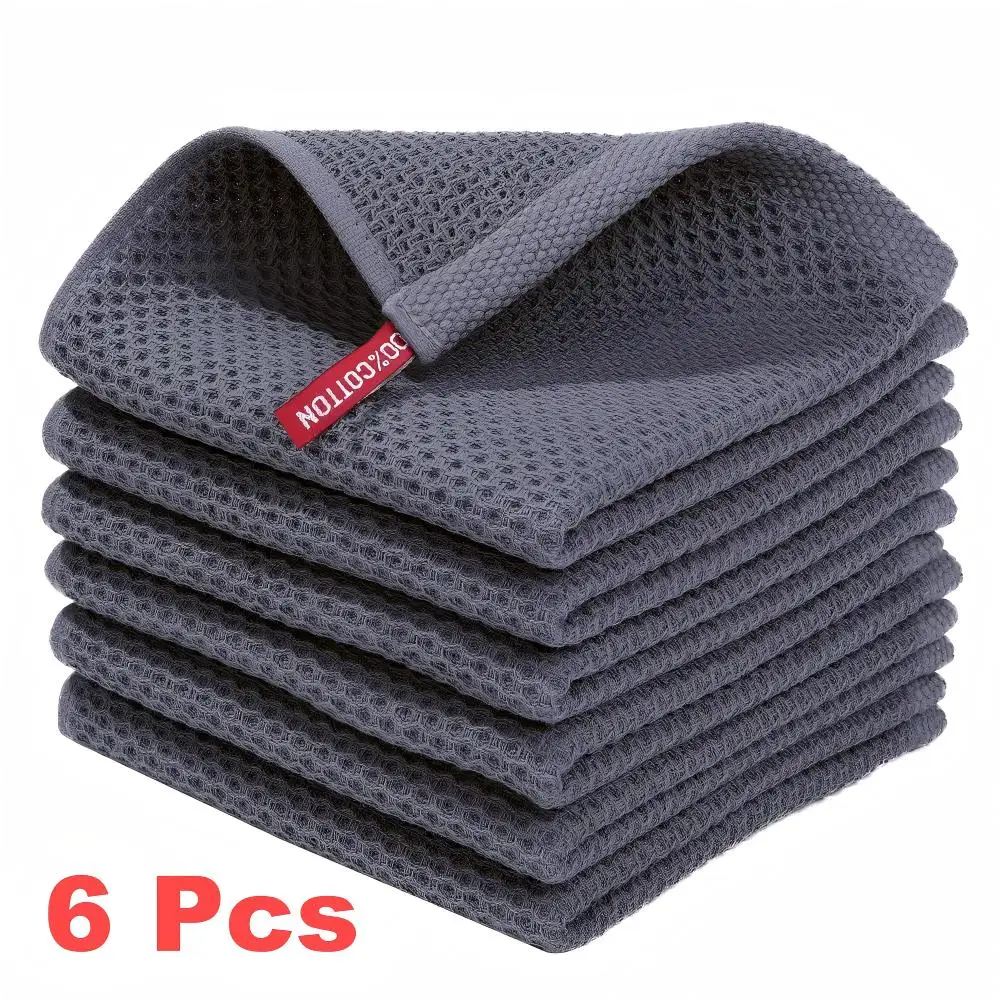 6 Pack 12x12inch Multi Color 100% Cotton Waffle Weave Kitchen Dishcloths,Soft Absorbent Dish Towels, Household Cleaning Cloth