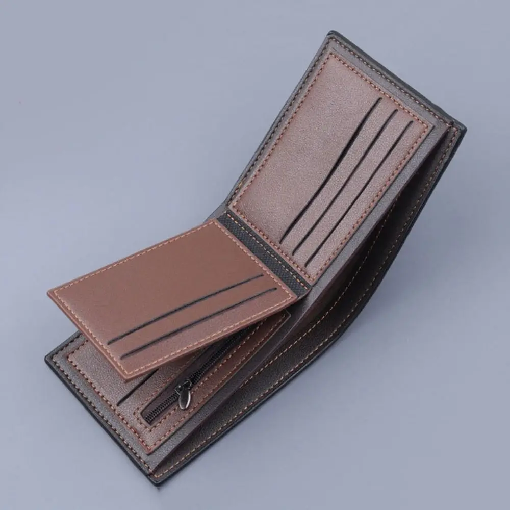 Durable Solid Color Fold Wallet Slim Multifunction Men's Short Wallet Zipper Coin Purse PU Leather Wallet Outdoor