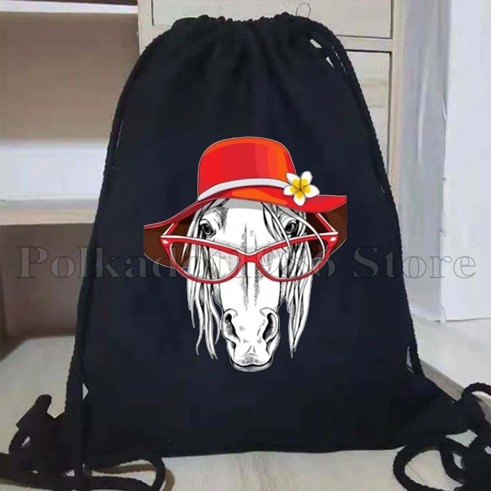 Abstract Horse Animal Painting Beautiful Horses Printed Cute Gifts Canvas Drawstring Bags Sports Soccer Backpack Gym Sackpack