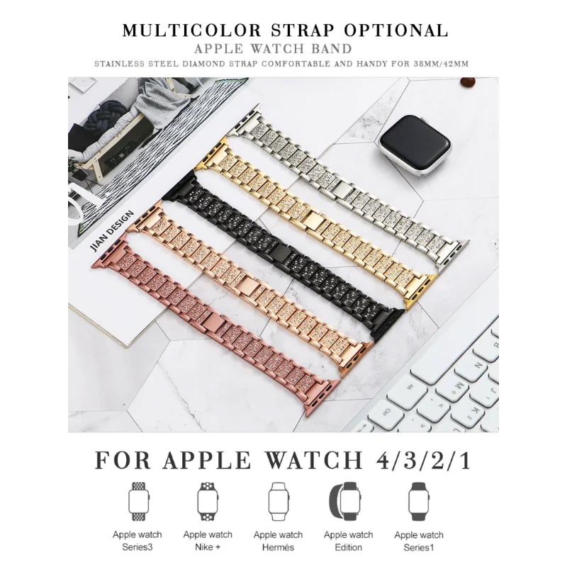 Bransoletka z linkiem do Apple Watch Band 7 8 41mm 45mm 40mm 44mm diamentowy połysk kobiet taśma metalowa IWatch seria 6 5 4 3 38mm 42mm