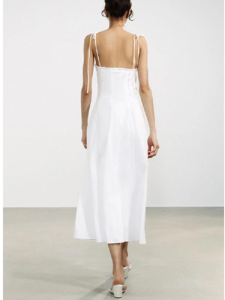 Novo Vestido Midi F de Verão com Alça e Saia Longa, Decorações em Camadas, Estilo Envolvente em Tule de Seda, Sem Mang...