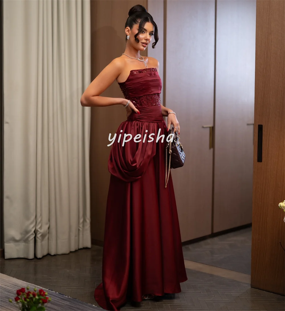 Customized Matching Fashion Pleat Draped A-line Strapless Long Dresses Bespoke Occasion Dresses Exquisite Sizes Available