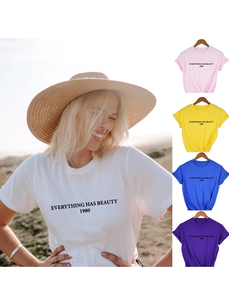 Все красоты 1980 Футболка с буквенным принтом для женщин забавные Графические футболки на каждый день, топы белого цвета, эстетику гранж слоган женская одежда